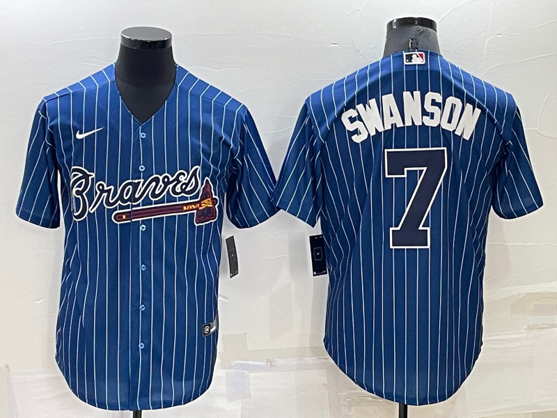 Men's Atlanta Braves Dansby Swanson #7 Blue Jersey